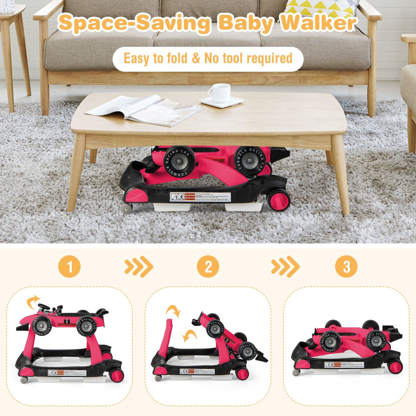 4-In-1 Baby Push Walker with Adjustable Height and Speed