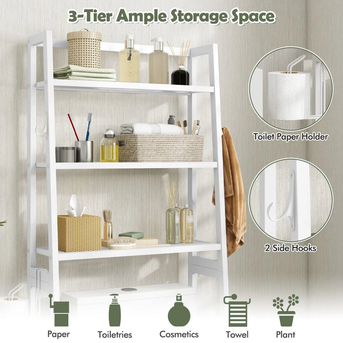 Over the Toilet Storage Shelf with Adjustable Adjustable Bottom Bar