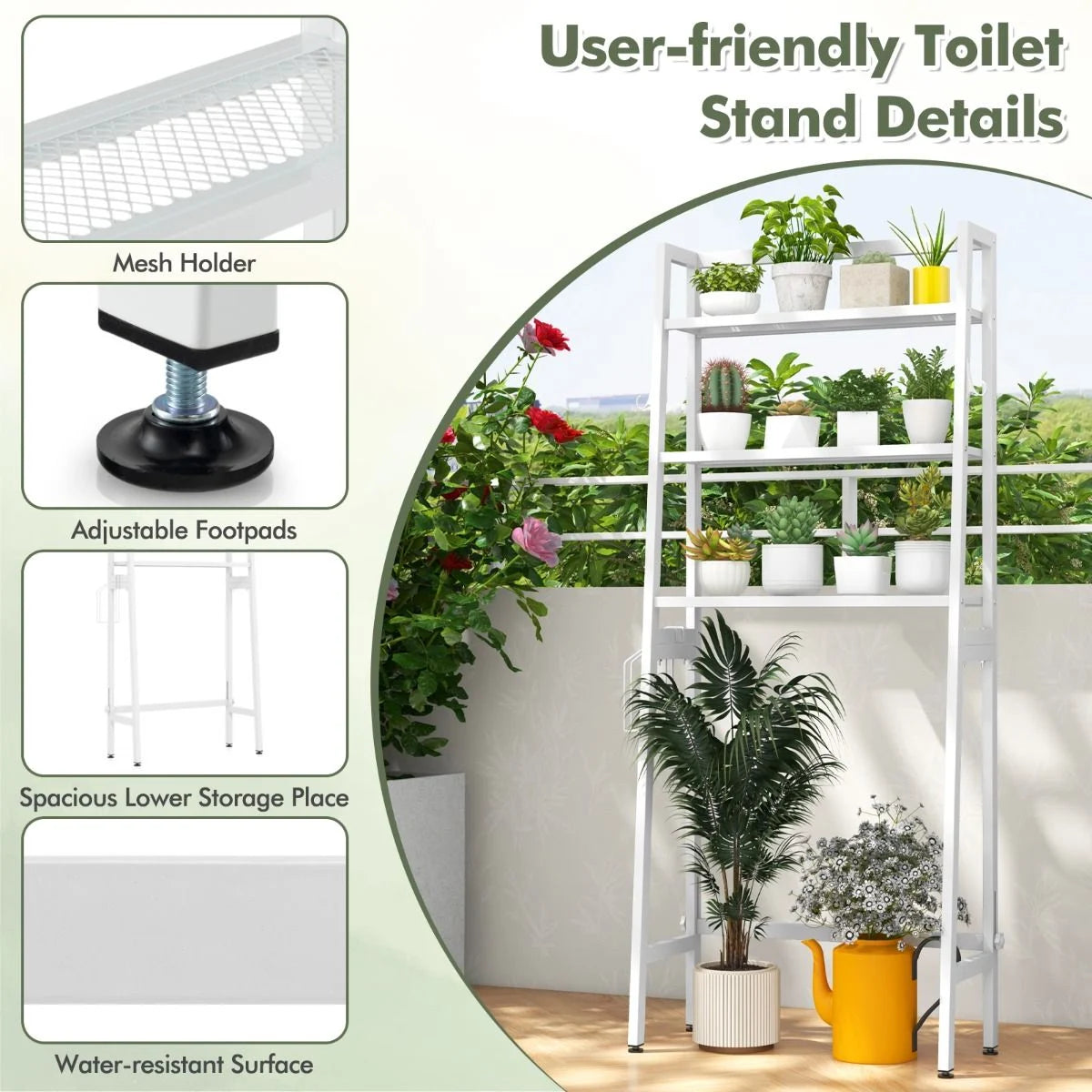 Over the Toilet Storage Shelf with Adjustable Adjustable Bottom Bar