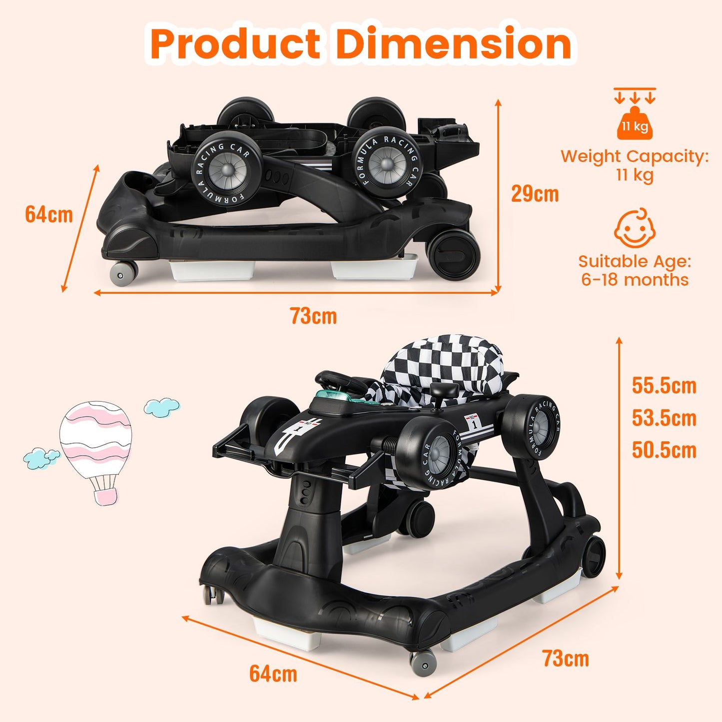 4-In-1 Baby Push Walker with Adjustable Height and Speed