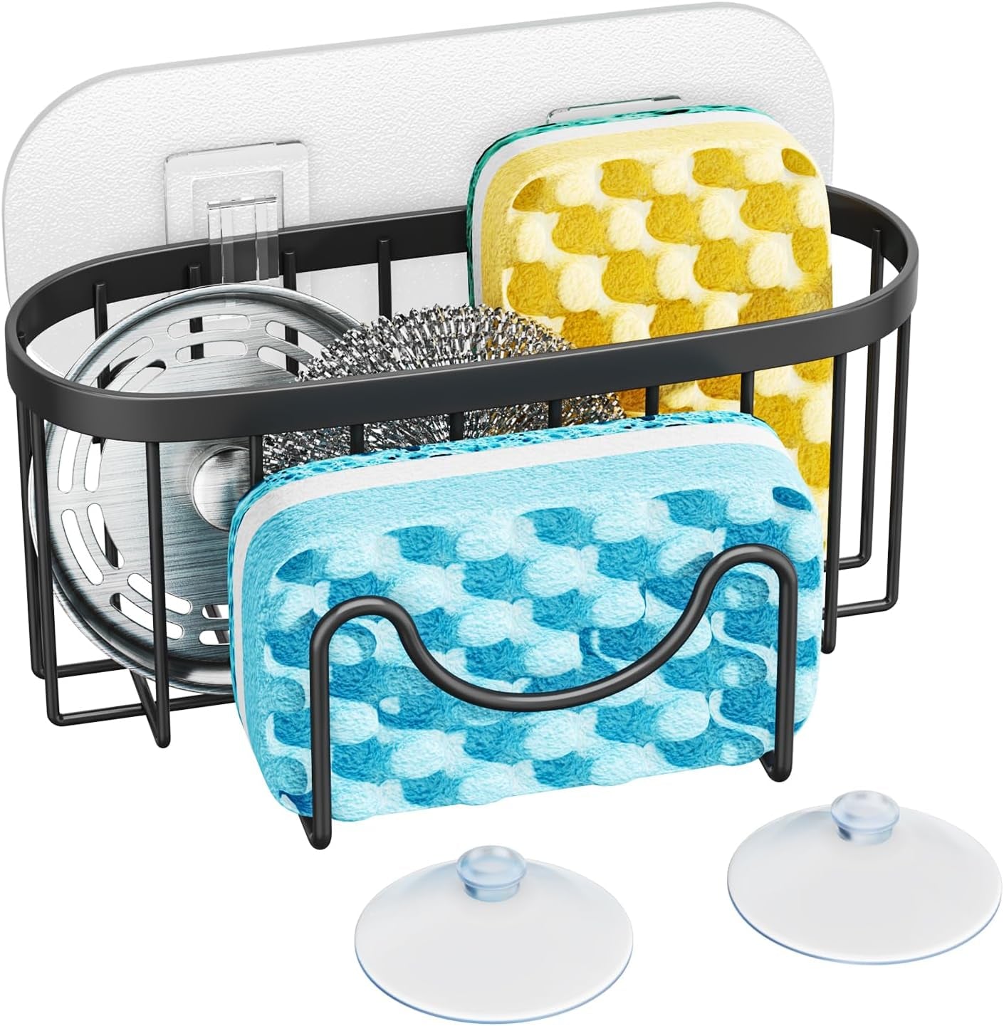 Stainless Steel Sponge Holder for Kitchen Sink, M-Shaped Tidy Storage No Drilling, Rustproof Caddy Organiser for Sponge Brush Stopper, with 2 Adhesives