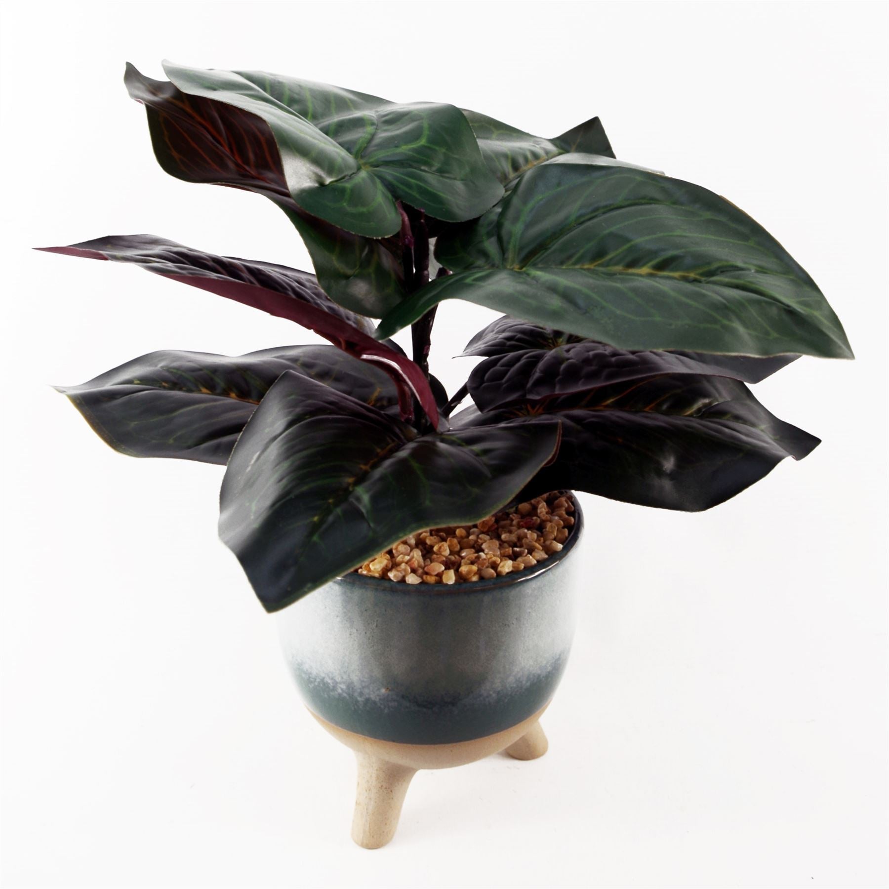 Artificial Ficus Plant Teal Blue Green Ceramic Planter-2