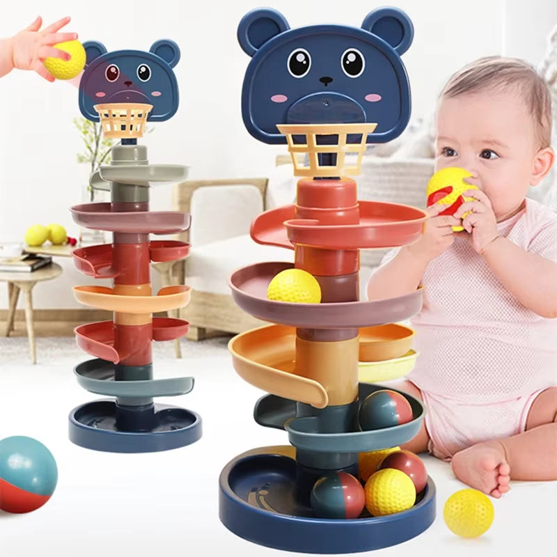 Baby Rotating Track Stacking Montessori Rolling Ball Tower Toys Early Parent Child Education Interactive Children'S Toy Gifts