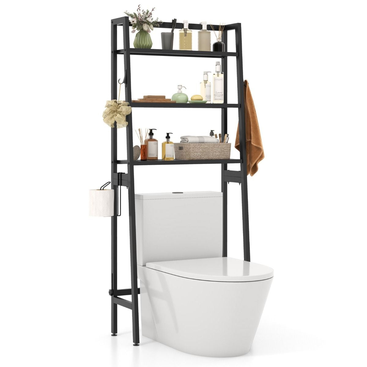 Over the Toilet Storage Shelf with Adjustable Adjustable Bottom Bar