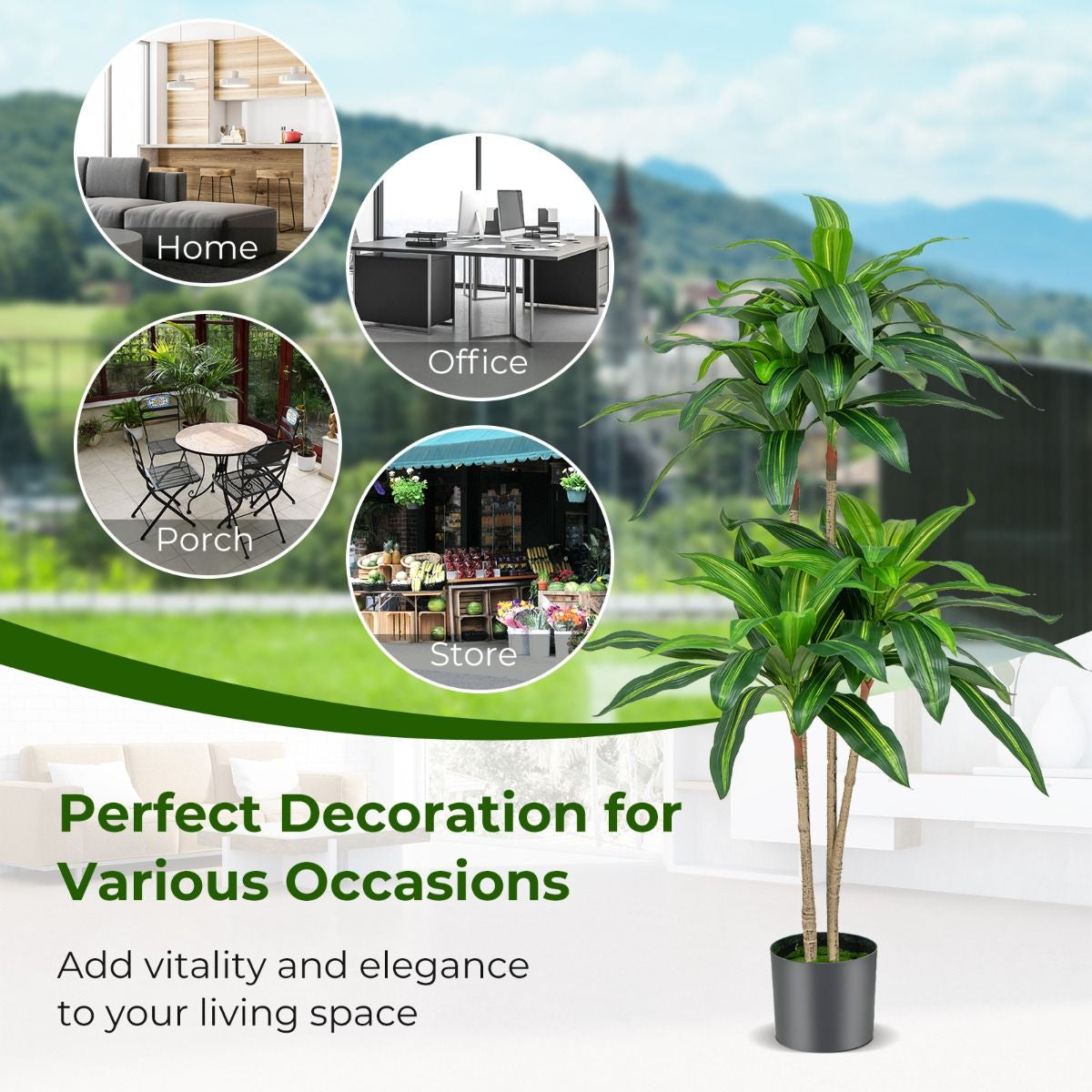 140 CM Tall Fake Dracaena Plant with 92 Leaves and Built-In Cement Pot