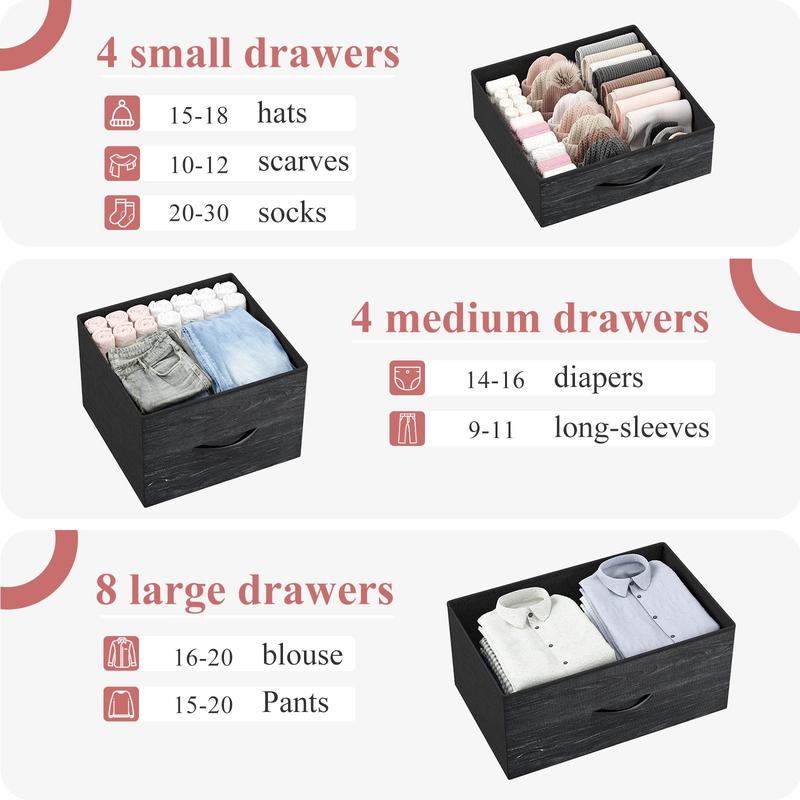 Raybeefurniture 16 Drawer Dresser, Tall Fabric Dresser, Large Chest of Drawers, Storage Organizer with Sturdy Metal Frame&Wooden Top, for Guest Room, Closet, Entryway, Nursery