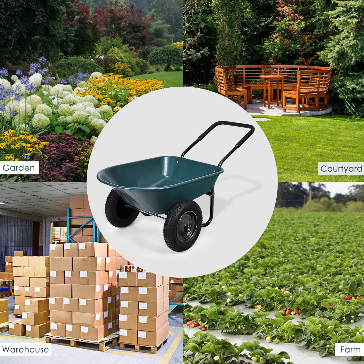 2-Wheeled Wheelbarrow with Pneumatic Tires and Handle