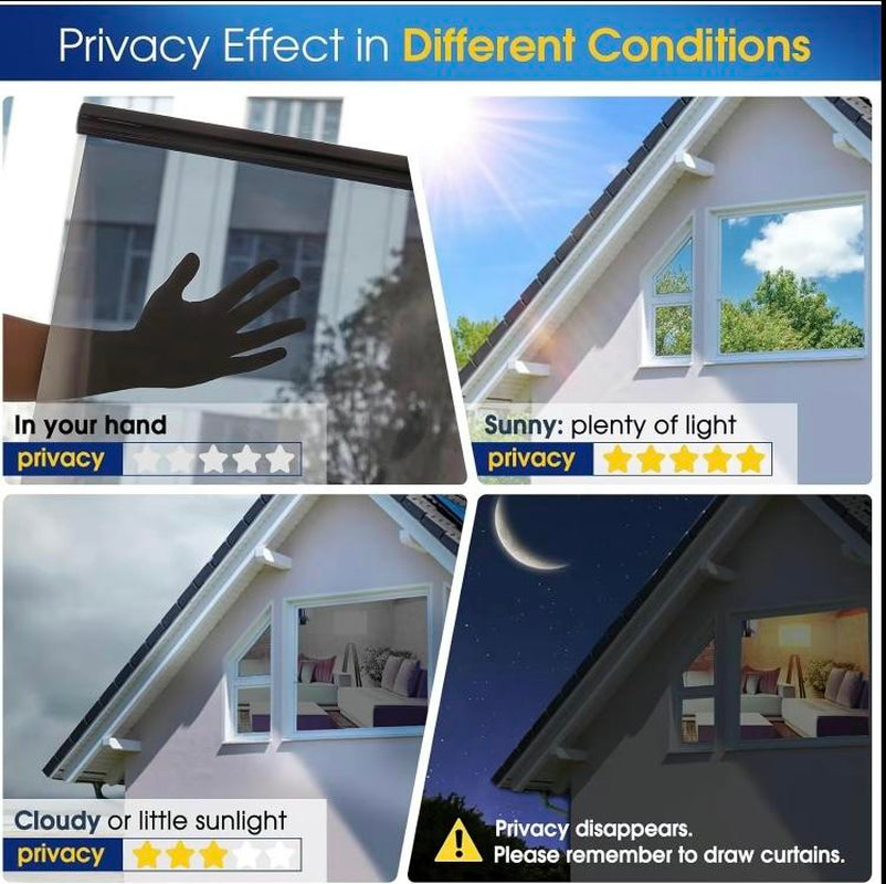 Window Privacy Film One Way, Reflective Mirror for Daytime Home Office Use, UV Sun Blocking, Heat Control17.5 X 78.74 Inches