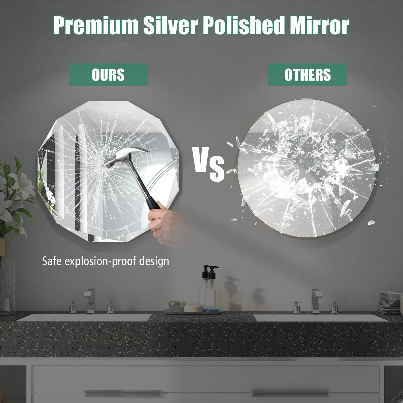 Premium Silver Polished Frameless Wall Mount Mirror