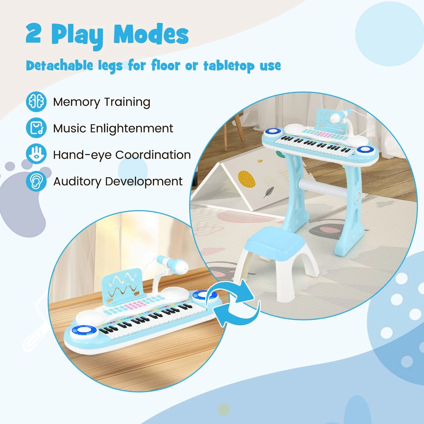 37 Keys Electronic Kids Piano Toy with Detachable Legs and Stool