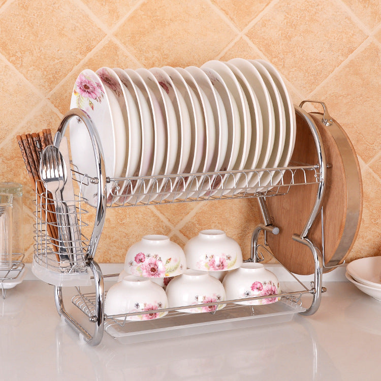 On Behalf Of The Kitchen Tableware Draining Plate Rack Double Stainless Material Storage Racks Dishes