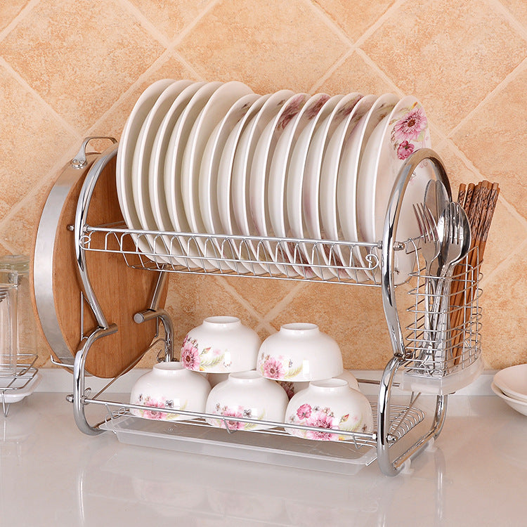On Behalf Of The Kitchen Tableware Draining Plate Rack Double Stainless Material Storage Racks Dishes