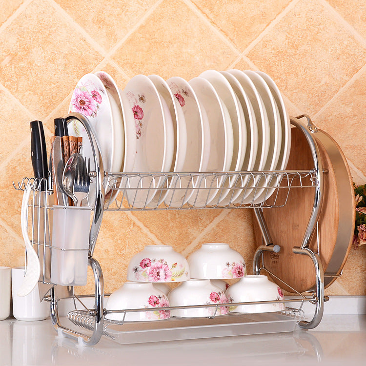 On Behalf Of The Kitchen Tableware Draining Plate Rack Double Stainless Material Storage Racks Dishes