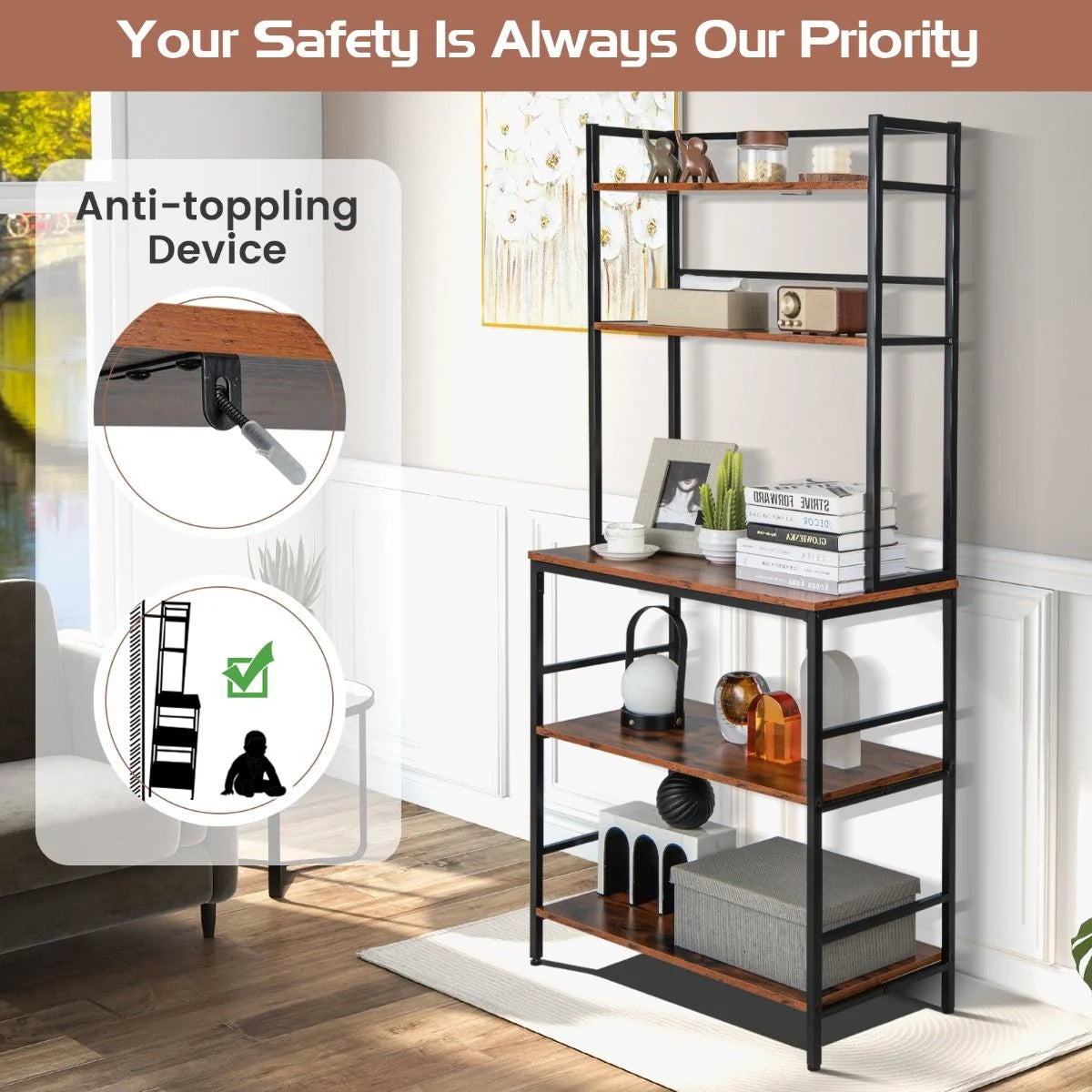 5-Tier Kitchen Bakers Rack with Hutch