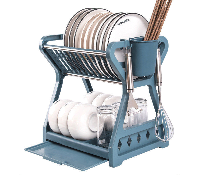 Kitchen Household Double-layer Dishes And Plastic Draining Multifunctional Floor Rack