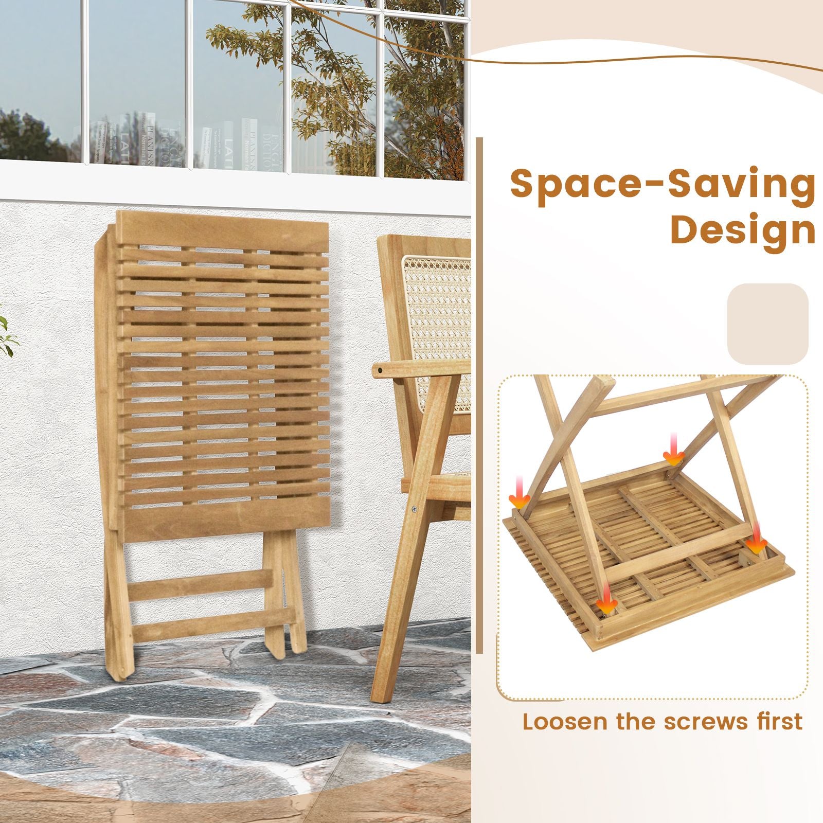 70 Cm Patio Bistro Table with Slatted Tabletop Sturdy Wood Frame