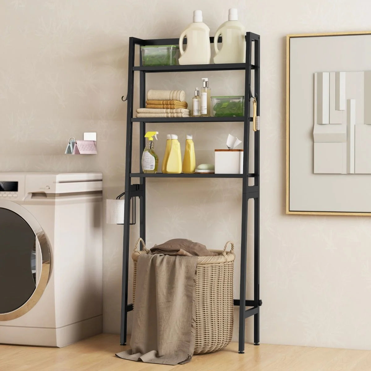 Over the Toilet Storage Shelf with Adjustable Adjustable Bottom Bar