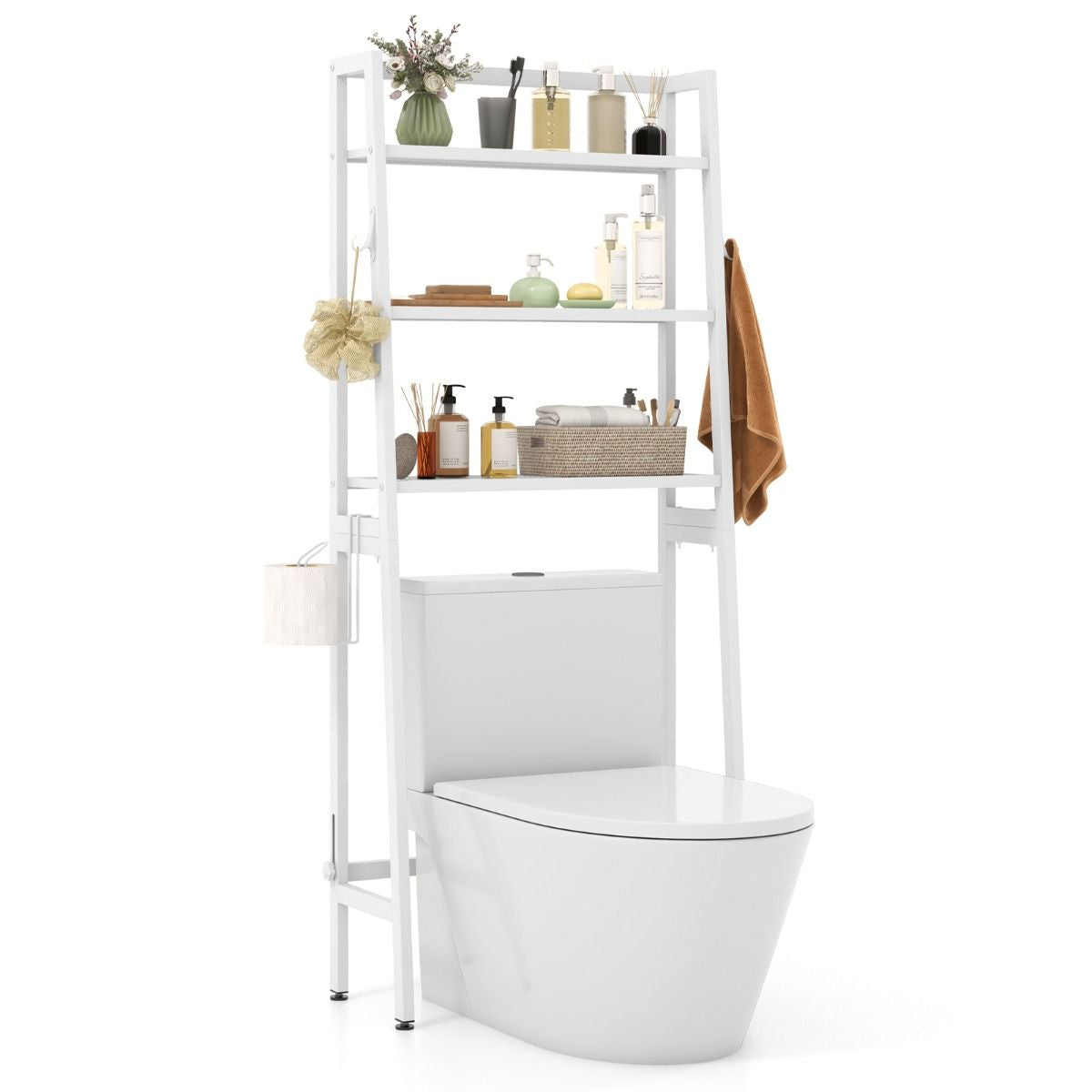 Over the Toilet Storage Shelf with Adjustable Adjustable Bottom Bar
