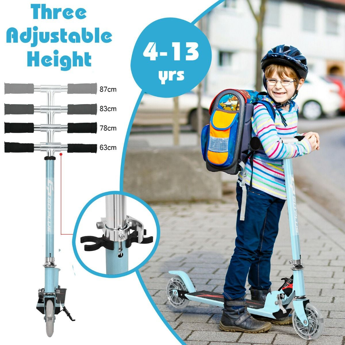 Kids Aluminum Folding Stunt Scooter with LED Wheels