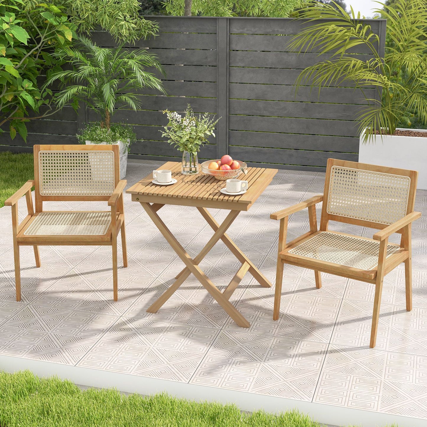70 Cm Patio Bistro Table with Slatted Tabletop Sturdy Wood Frame