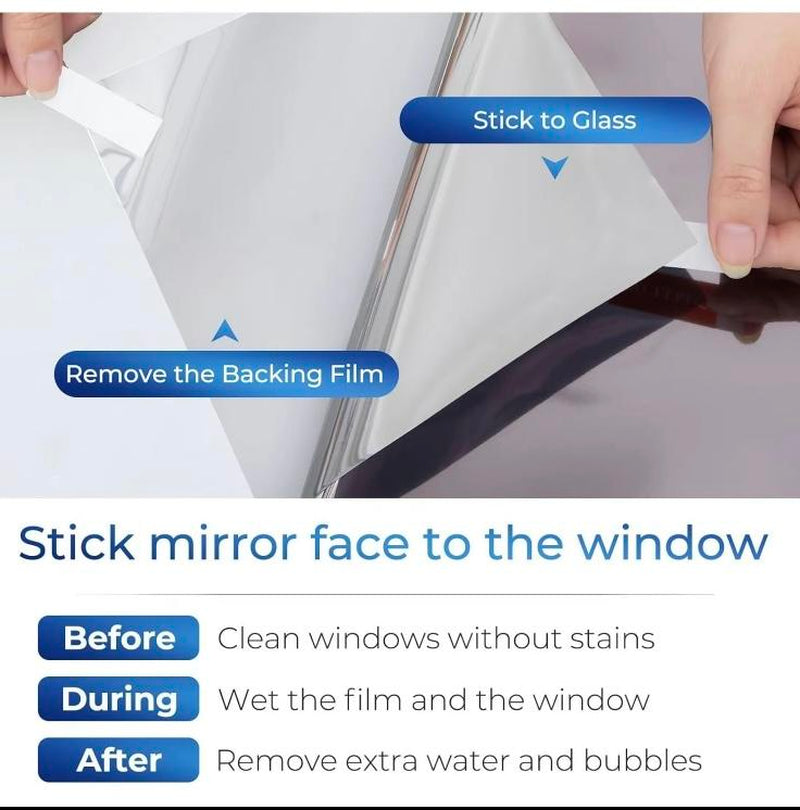 Window Privacy Film One Way, Reflective Mirror for Daytime Home Office Use, UV Sun Blocking, Heat Control17.5 X 78.74 Inches