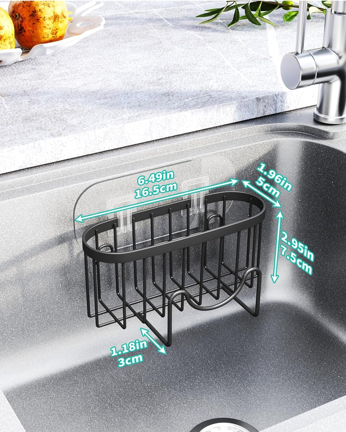 Stainless Steel Sponge Holder for Kitchen Sink, M-Shaped Tidy Storage No Drilling, Rustproof Caddy Organiser for Sponge Brush Stopper, with 2 Adhesives