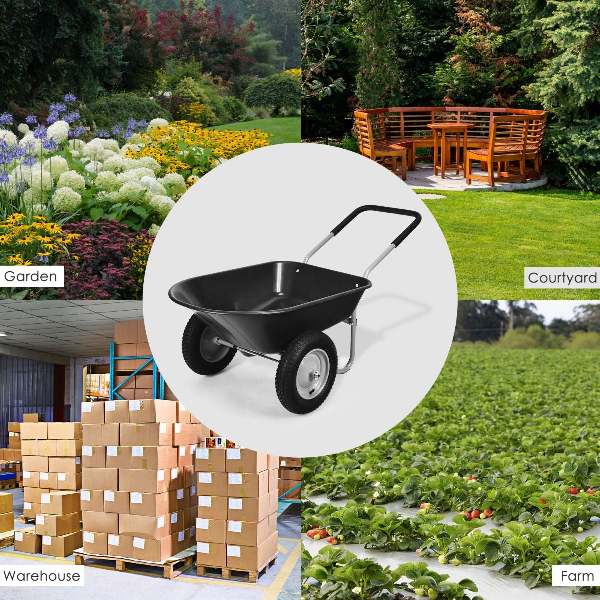 2-Wheeled Wheelbarrow with Pneumatic Tires and Handle