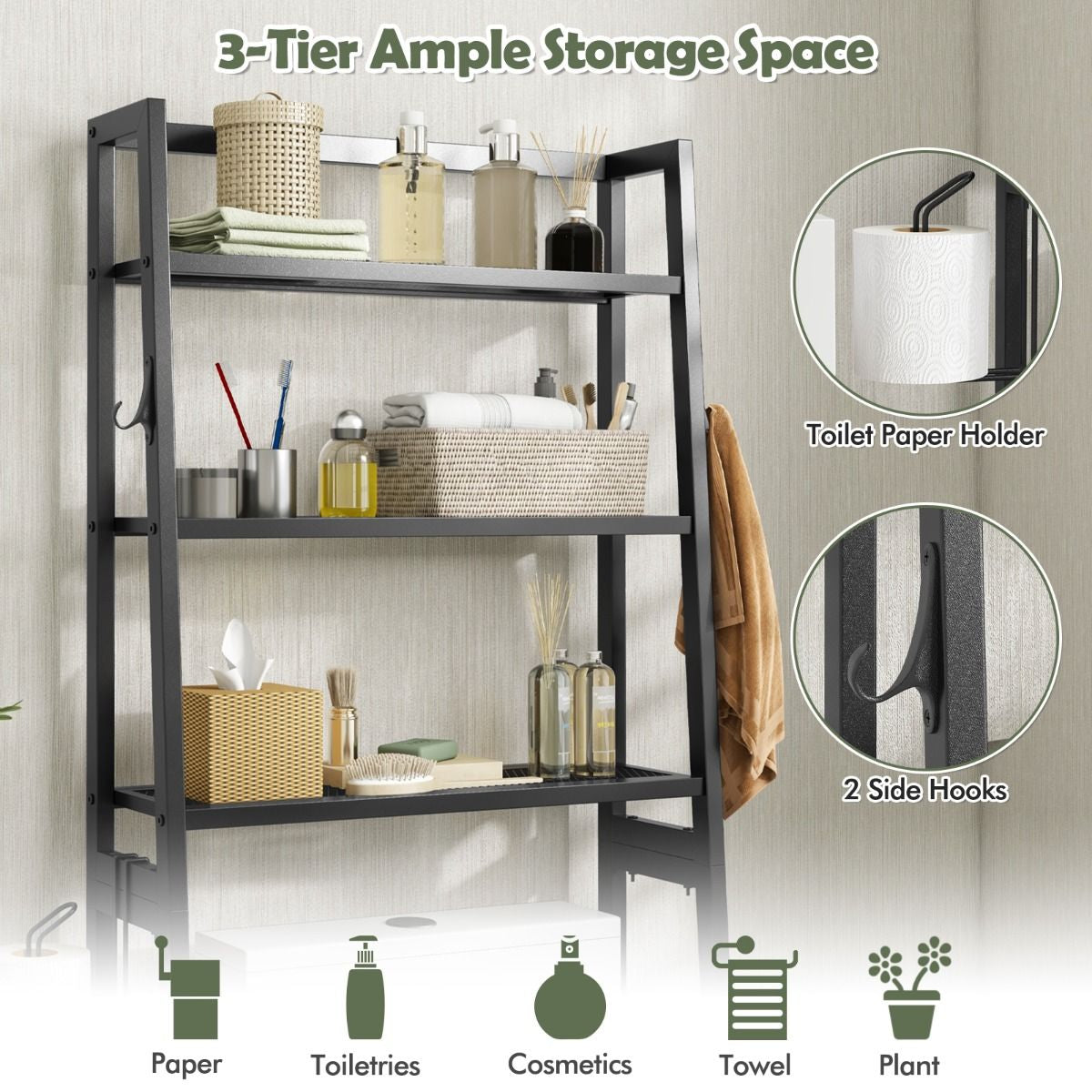 Over the Toilet Storage Shelf with Adjustable Adjustable Bottom Bar
