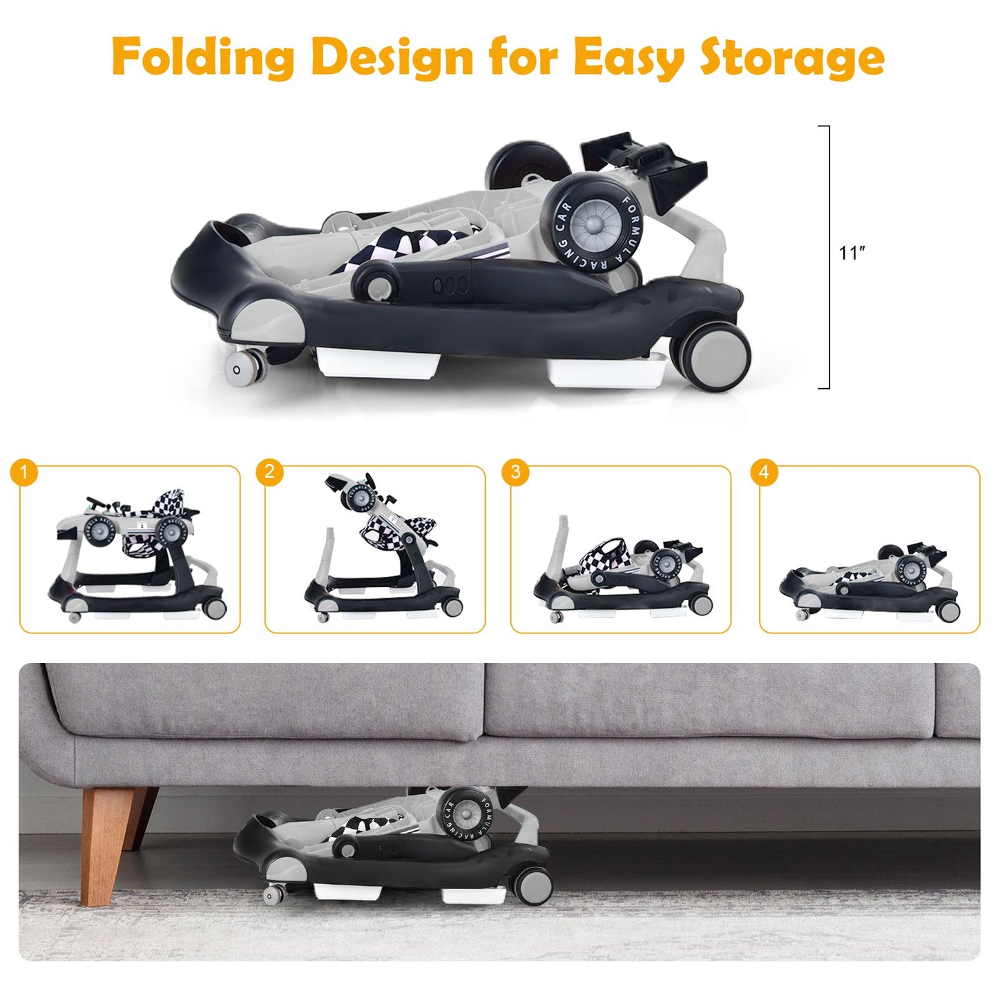 4-In-1 Baby Push Walker with Adjustable Height and Speed