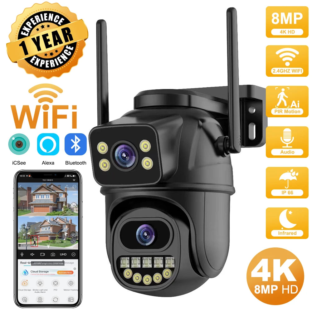 AI Auto Tracking outdoor IP Camera CCTV Audio Video Surveillance, 4K 8MP HD Wifi