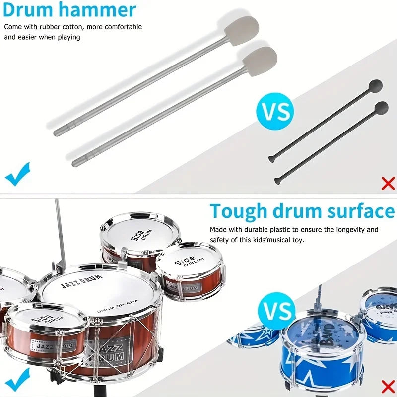 Kids musical Drum Set with Stool, 2 Drum Sticks, Cymbal and 5 Drums Musical Instruments