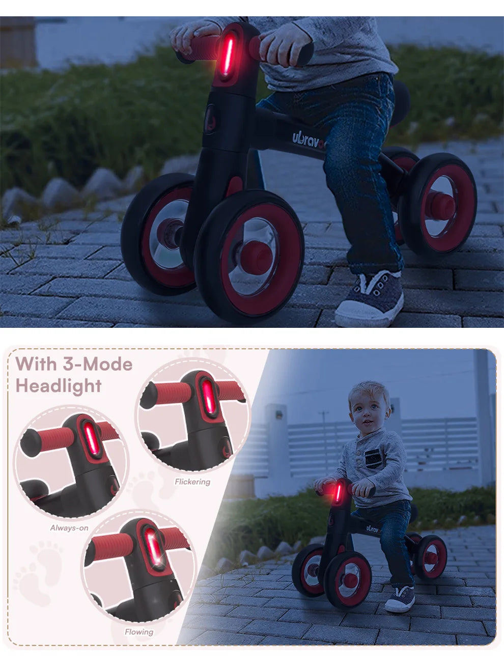 Sliding Balance Bike - 3-Mode Headlight & 4 Transparent Silence Wheels, Ideal Ride-On Toy for Birthday and Early Learning
