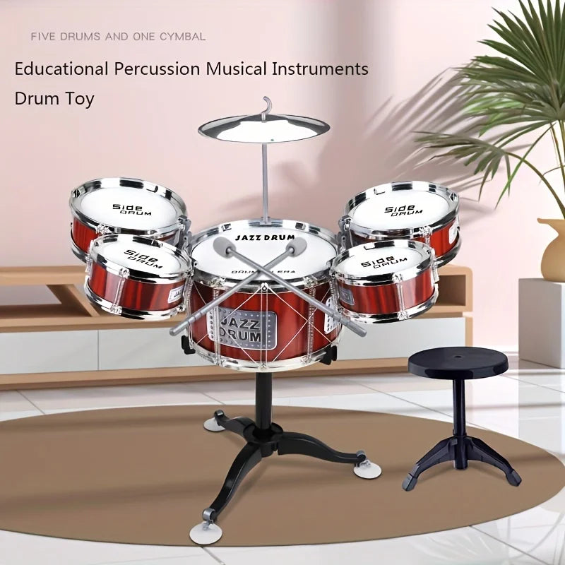 Kids musical Drum Set with Stool, 2 Drum Sticks, Cymbal and 5 Drums Musical Instruments