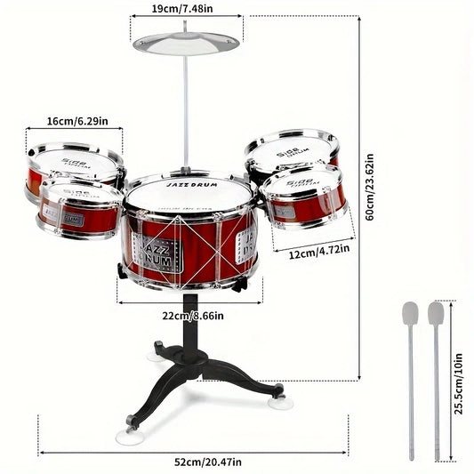 Kids musical Drum Set with Stool, 2 Drum Sticks, Cymbal and 5 Drums Musical Instruments