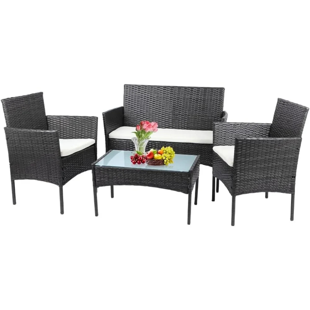 Rattan Garden Furniture 4 Piece Set Table Sofa Chair Patio Outdoor Conservatory Indoor, Mixed Grey