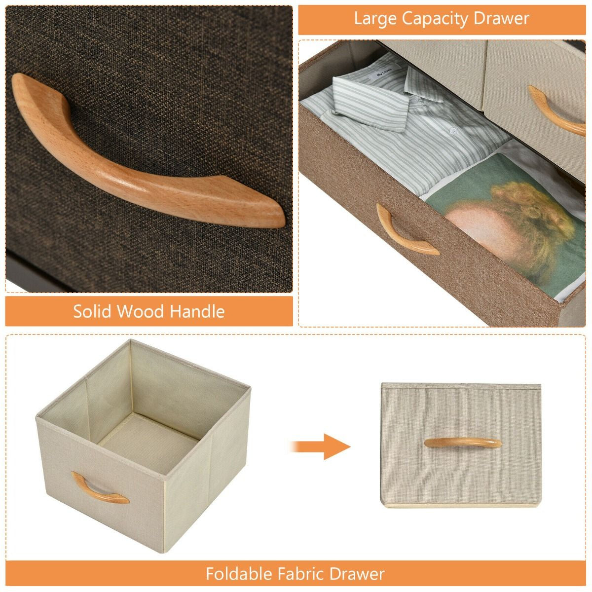 5-Drawer Dresser Storage with Foldable Fabric Drawers