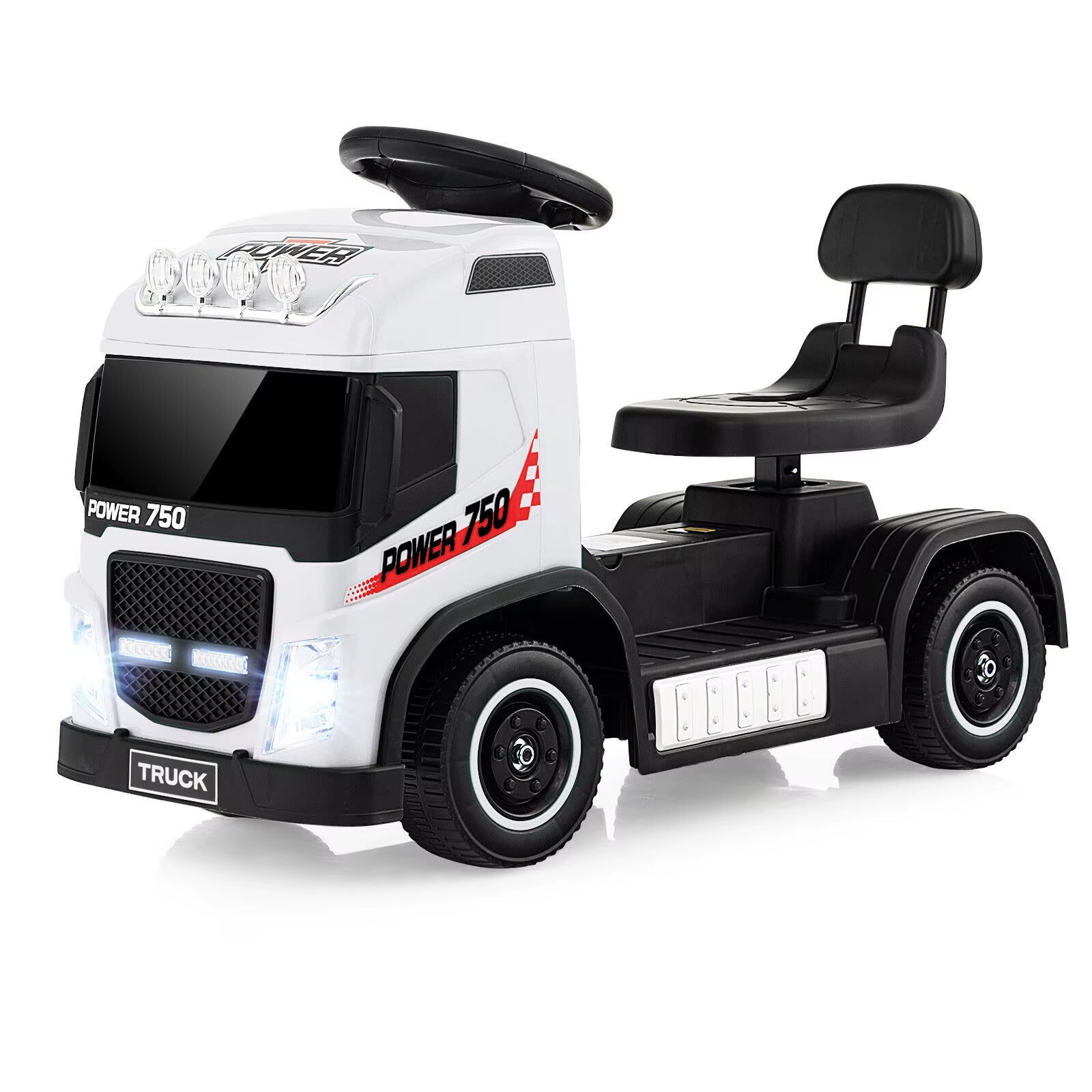 COSTWAY Electric Ride on Truck, 6V Battery Powered Toy Car with Height Adjustable Seat, LED Lights, Music & Horn, Foot to Floor Slider for Boys Girls (White/Red)