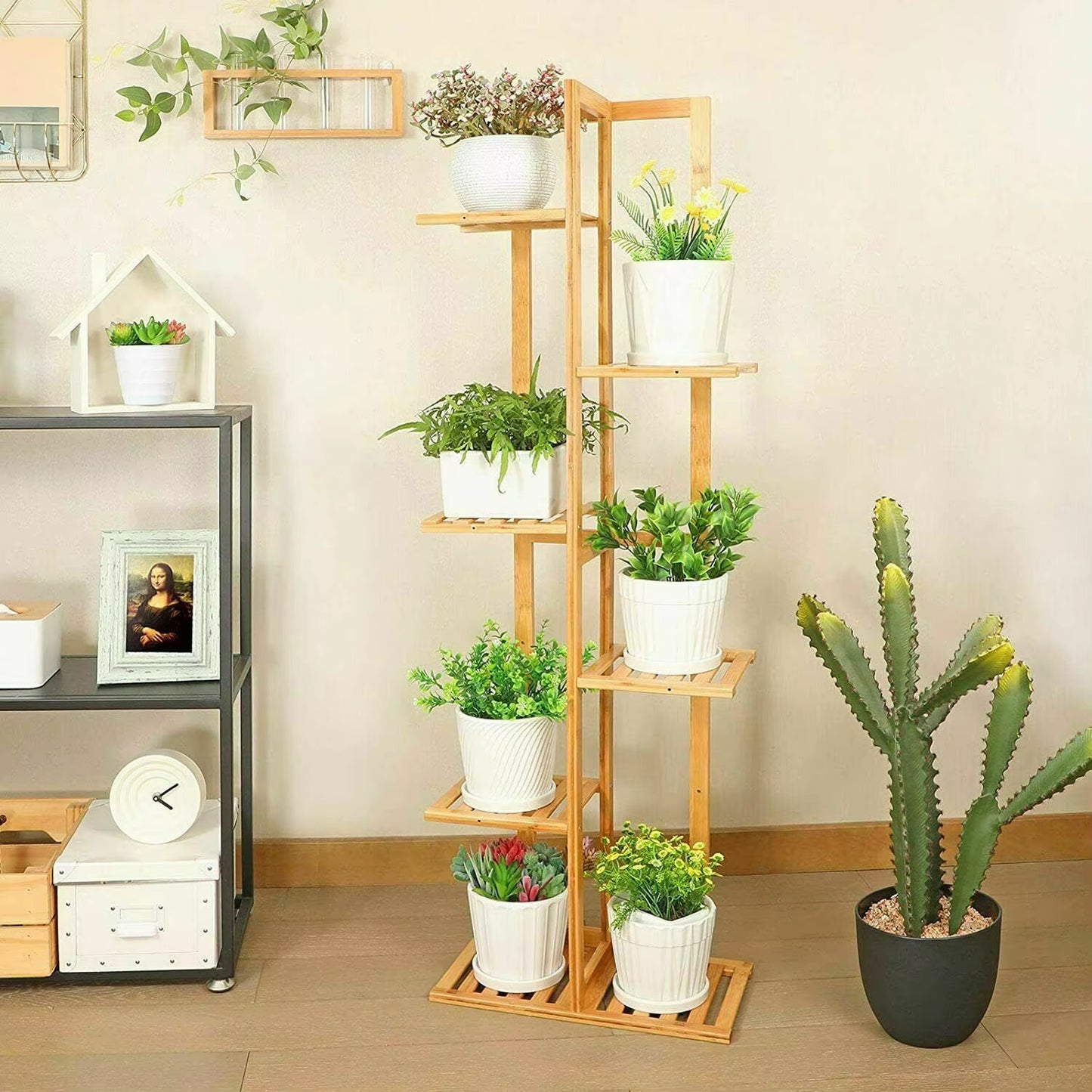 Bamboo 5 / 6 Tier Plant Stand Rack Multiple Flower Pot Holder Shelf Indoor Outdoor Planter Display Shelving Unit for Patio
