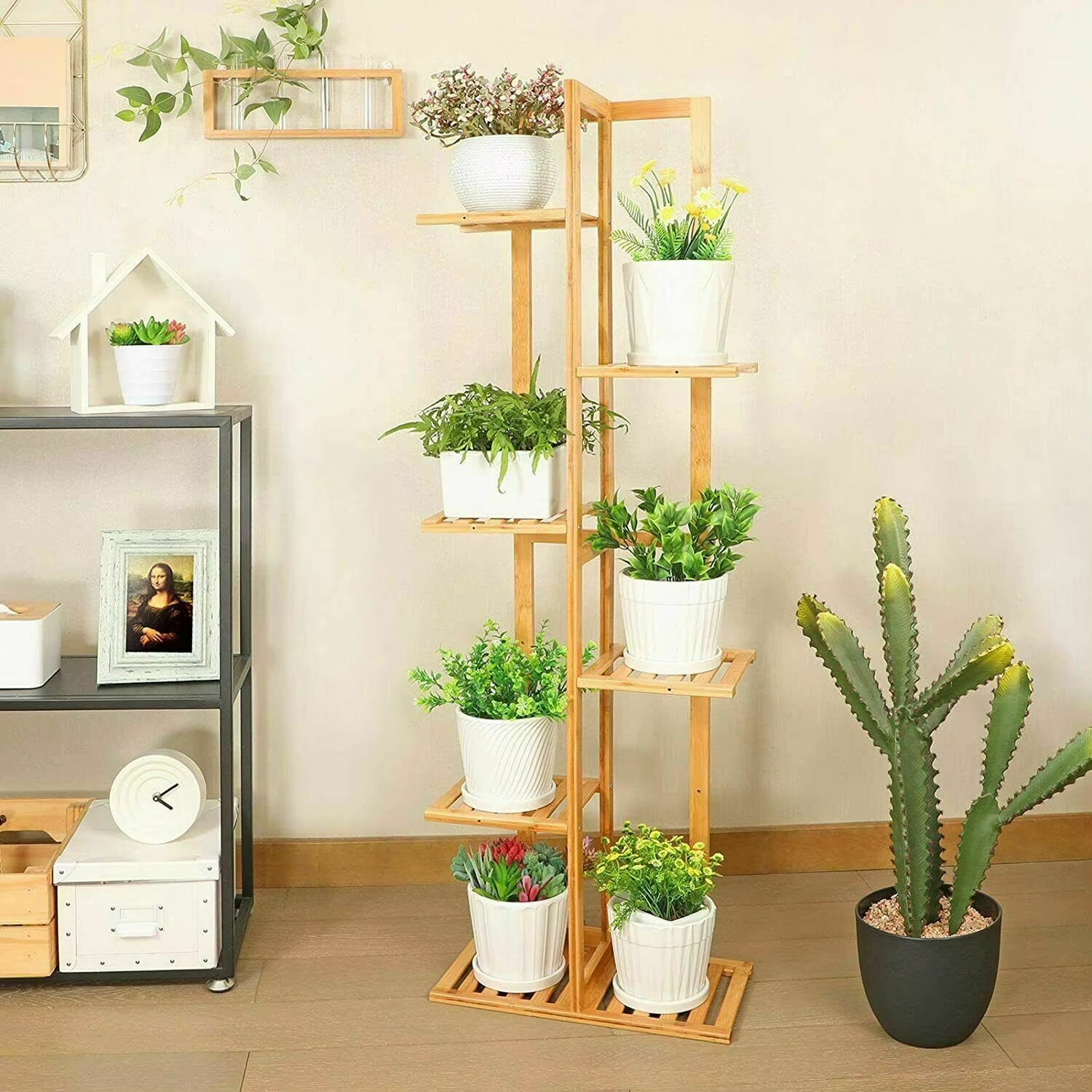 Bamboo 5 / 6 Tier Plant Stand Rack Multiple Flower Pot Holder Shelf Indoor Outdoor Planter Display Shelving Unit for Patio
