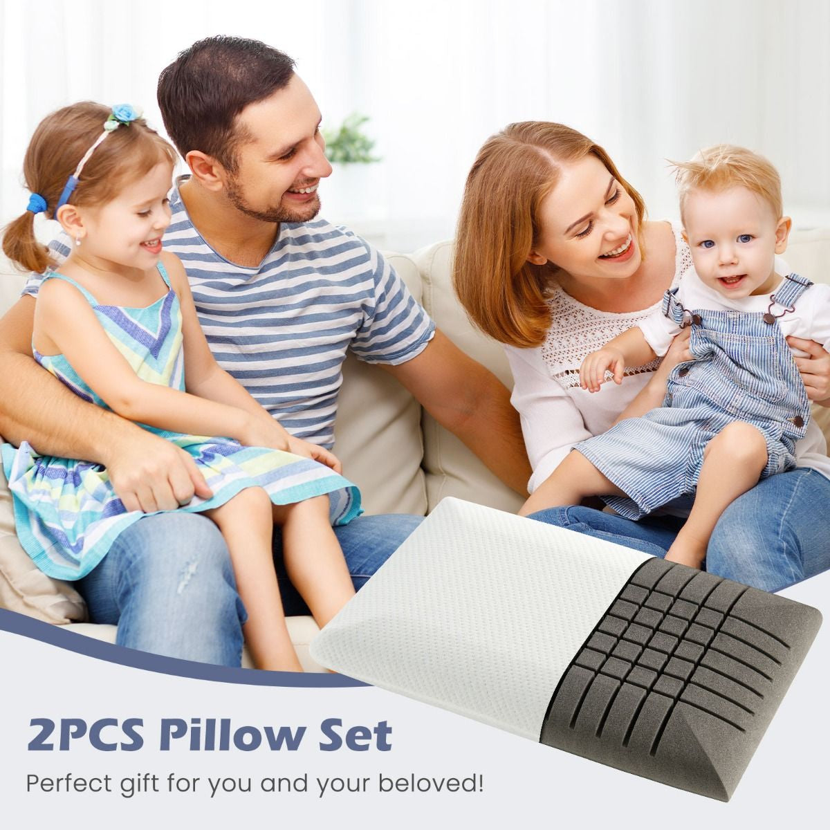 Bamboo Charcoal Memory Foam Pillow Set of 2 with Detachable and Machine-Washable Pillowcase