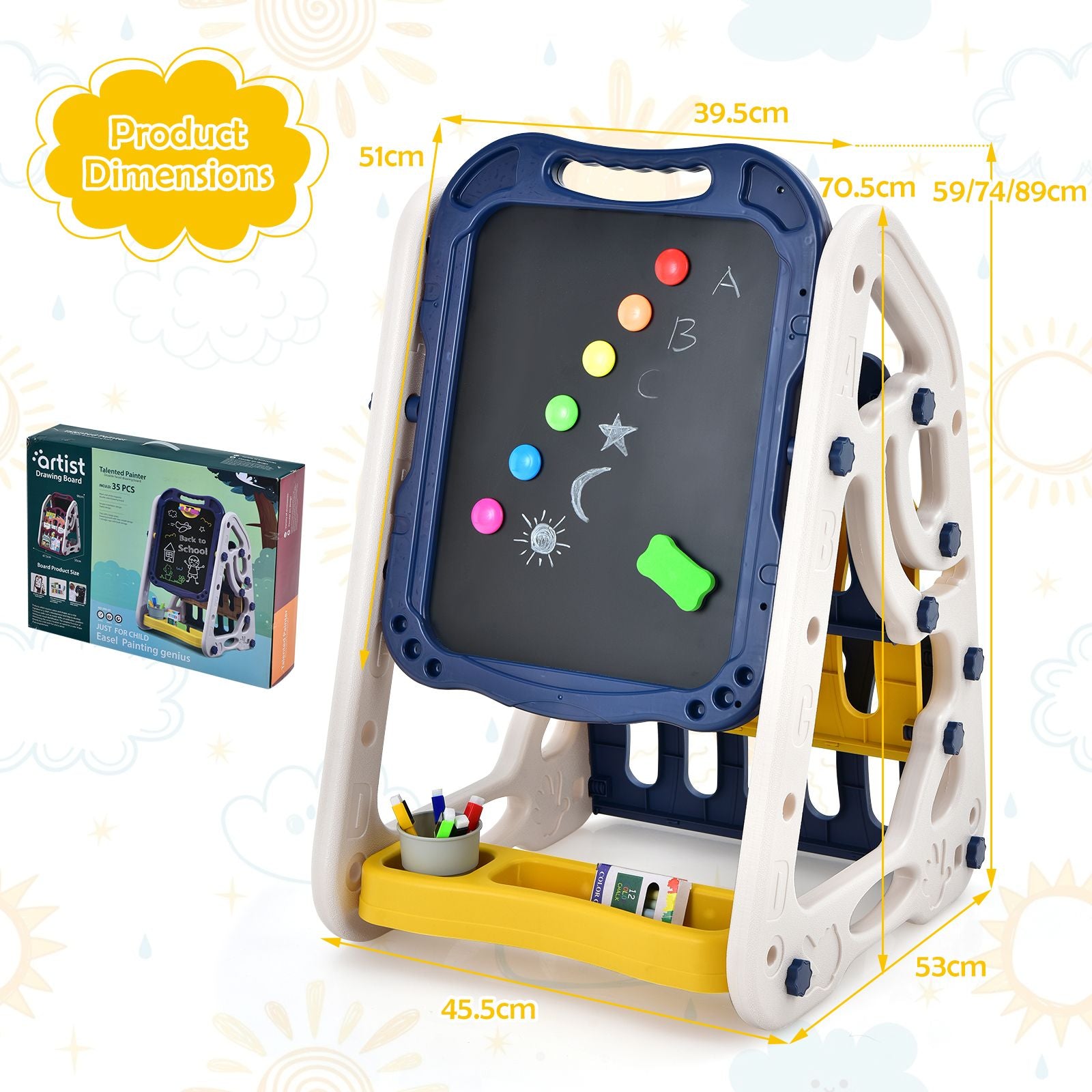 3-In-1 Kids Art Easel with Bookshelf Storage Tray and Art Accessories