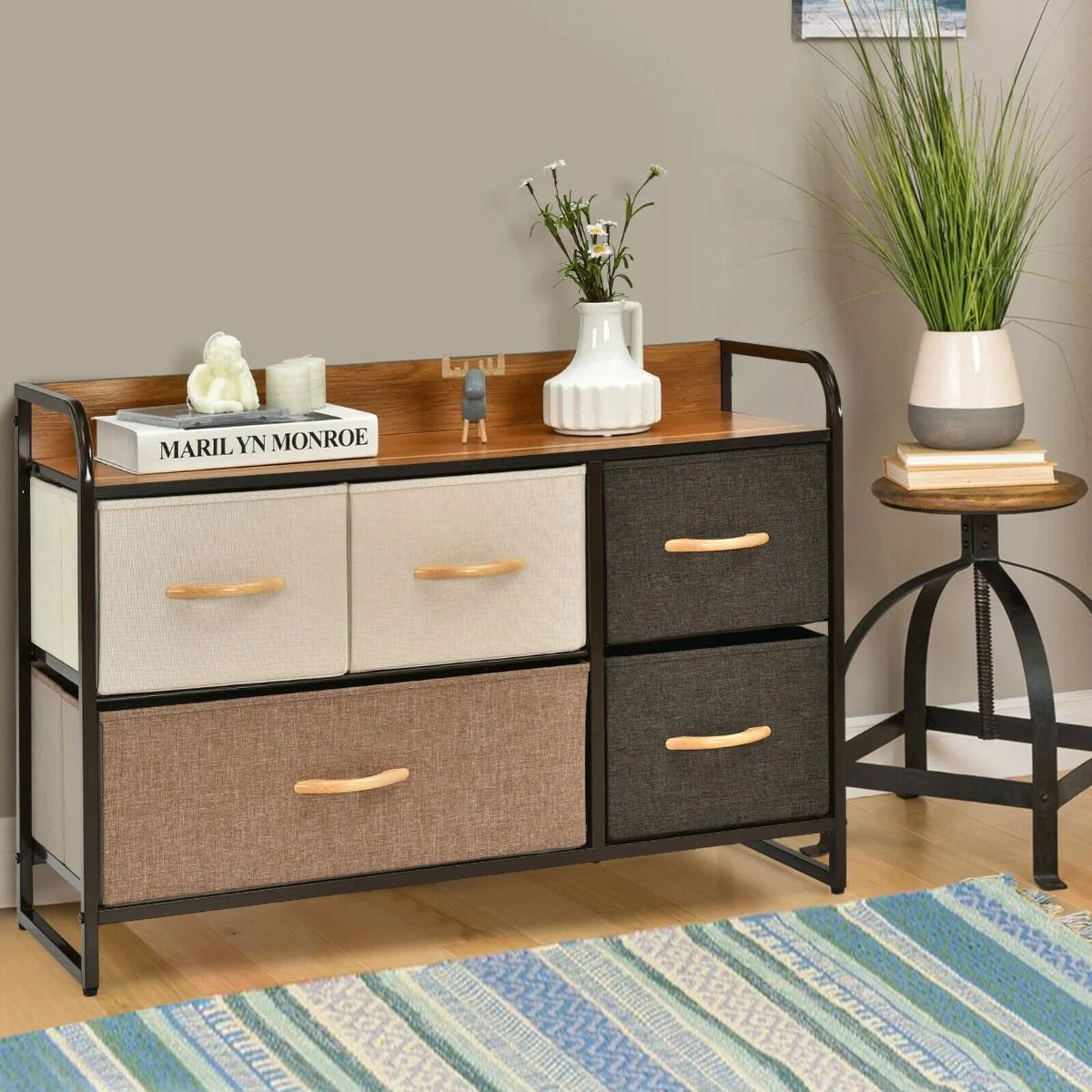 5-Drawer Dresser Storage with Foldable Fabric Drawers
