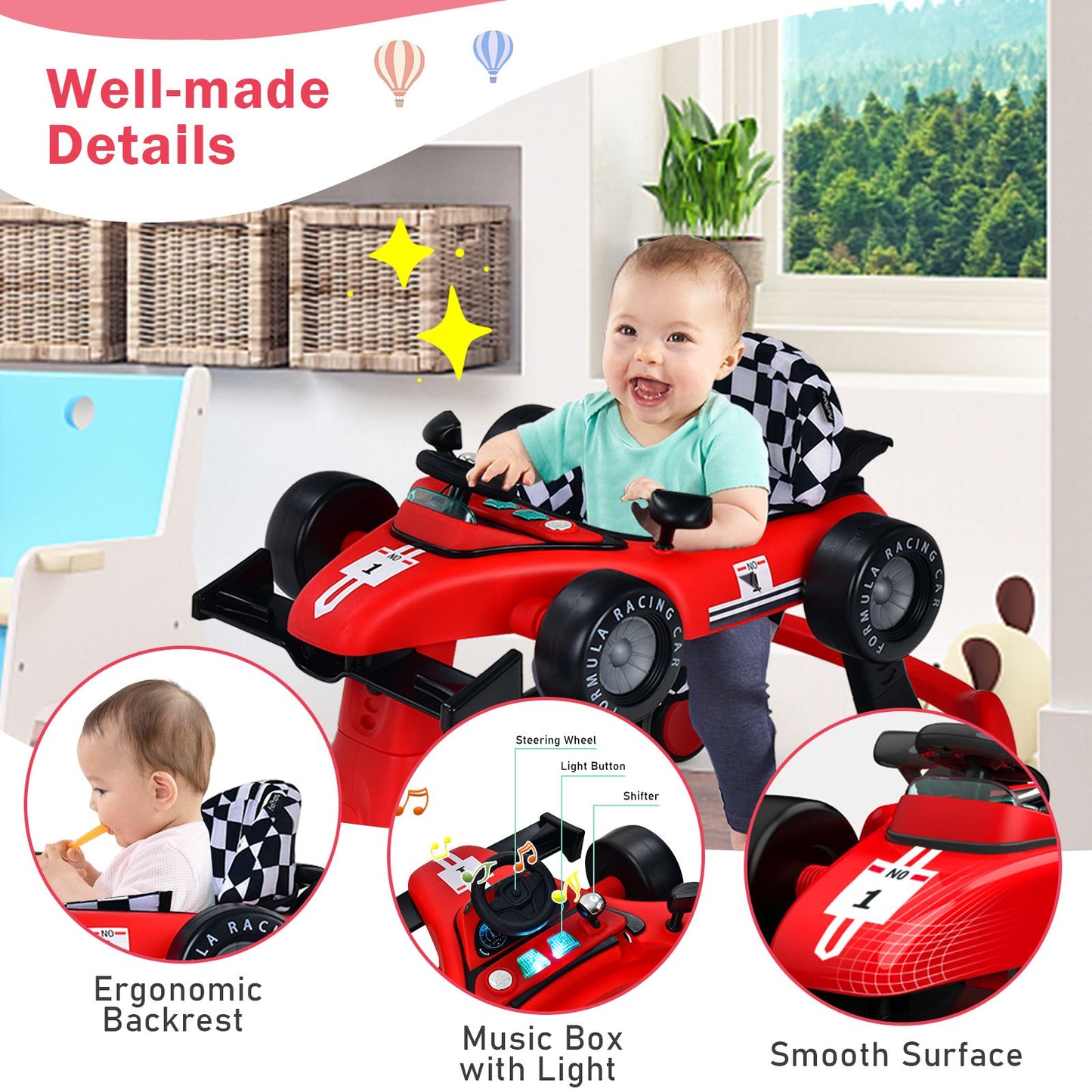4-In-1 Baby Push Walker with Adjustable Height and Speed