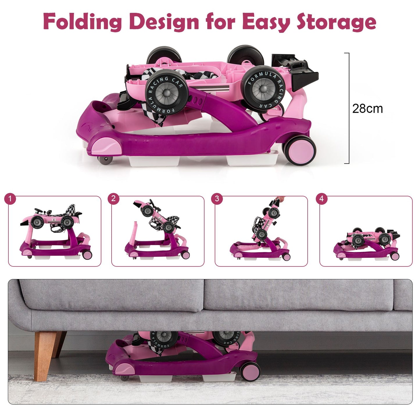 4-In-1 Baby Push Walker with Adjustable Height and Speed