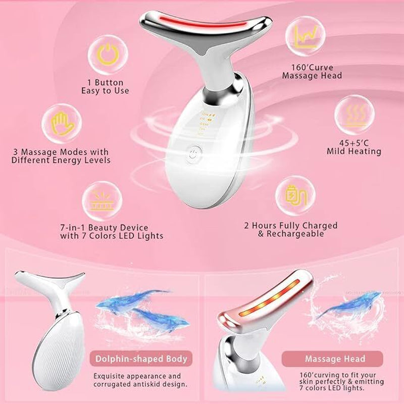 7 Colours Neck Face Lifting Massager Skin Tighten Device LED anti Wrinkle Beauty