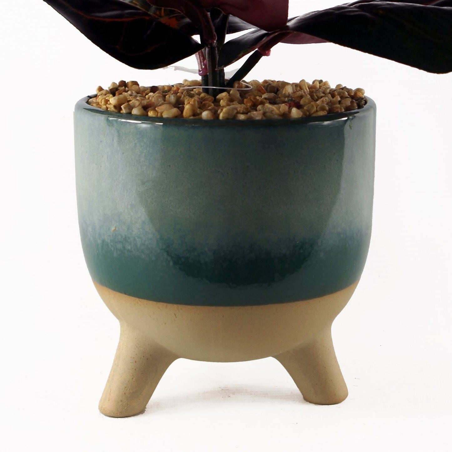 Artificial Ficus Plant Teal Blue Green Ceramic Planter-1