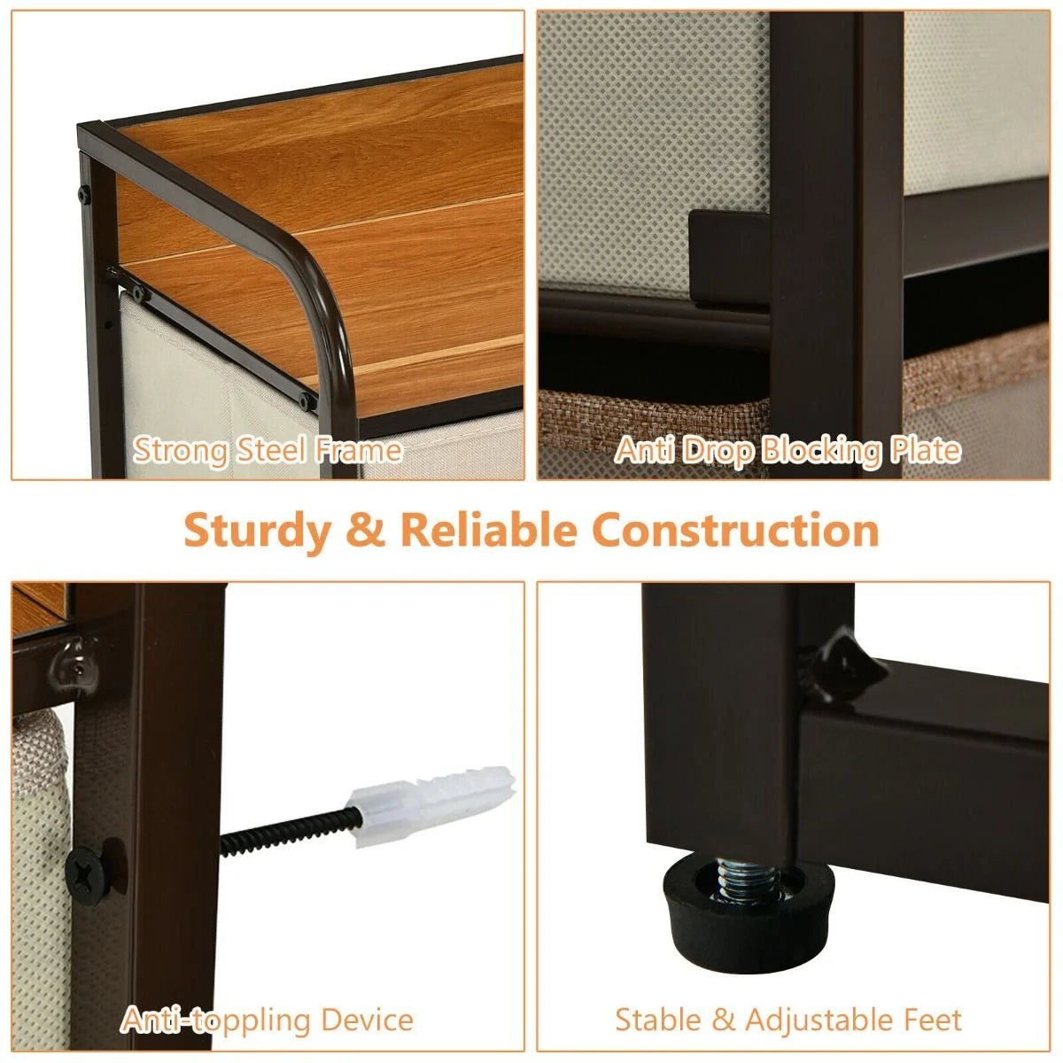 5-Drawer Dresser Storage with Foldable Fabric Drawers