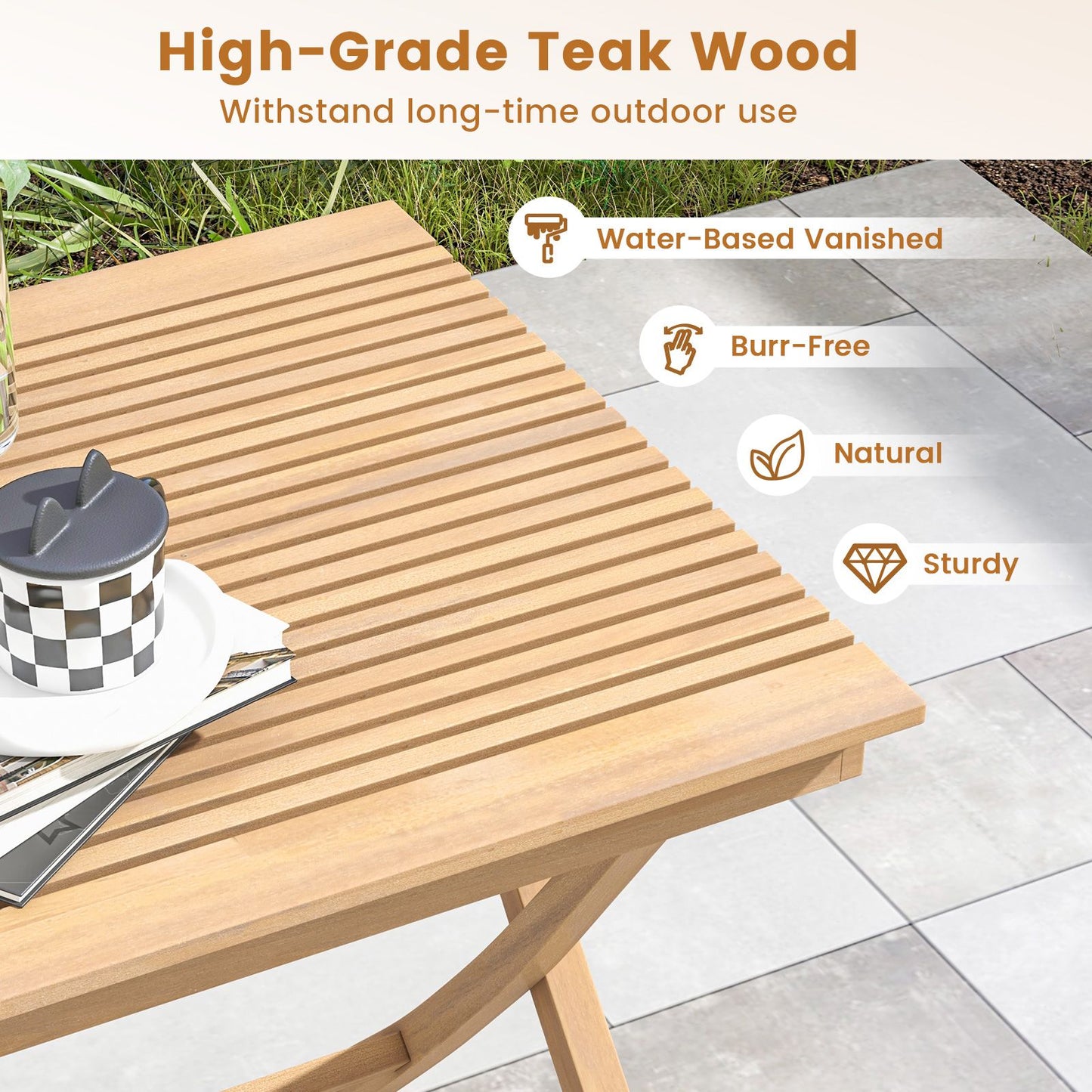 70 Cm Patio Bistro Table with Slatted Tabletop Sturdy Wood Frame