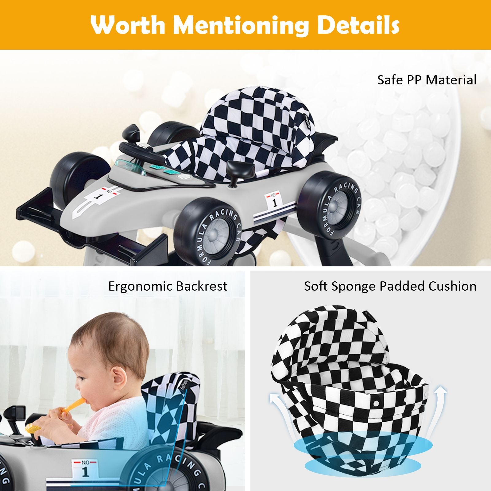 4-In-1 Baby Push Walker with Adjustable Height and Speed