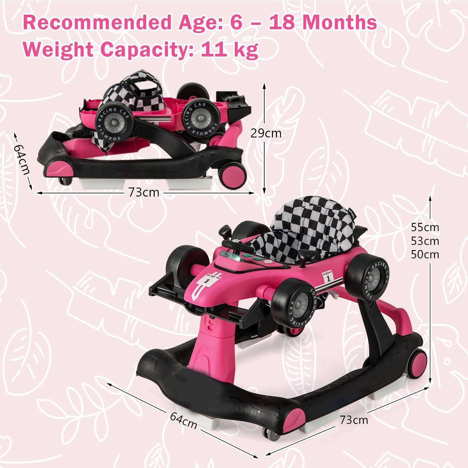 4-In-1 Baby Push Walker with Adjustable Height and Speed